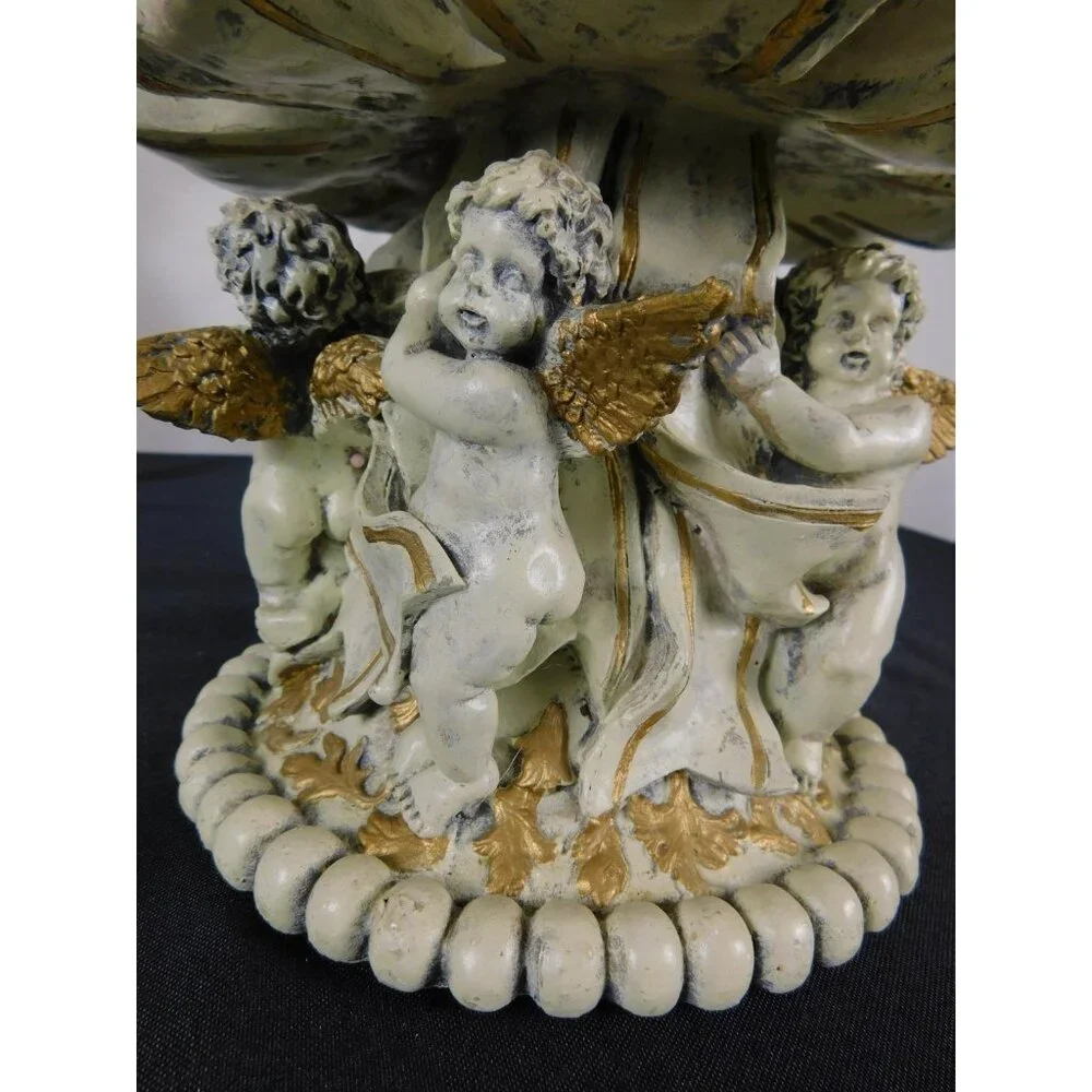 Baroque Cherub Compote Bowl 8" Gold Resin Pedestal - Picture 10 of 11